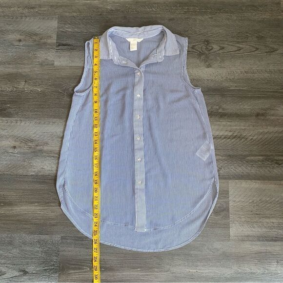 H&M Sleeveless Blouse Preppy Stripe Navy White Button Down Academia - Picture 5 of 7